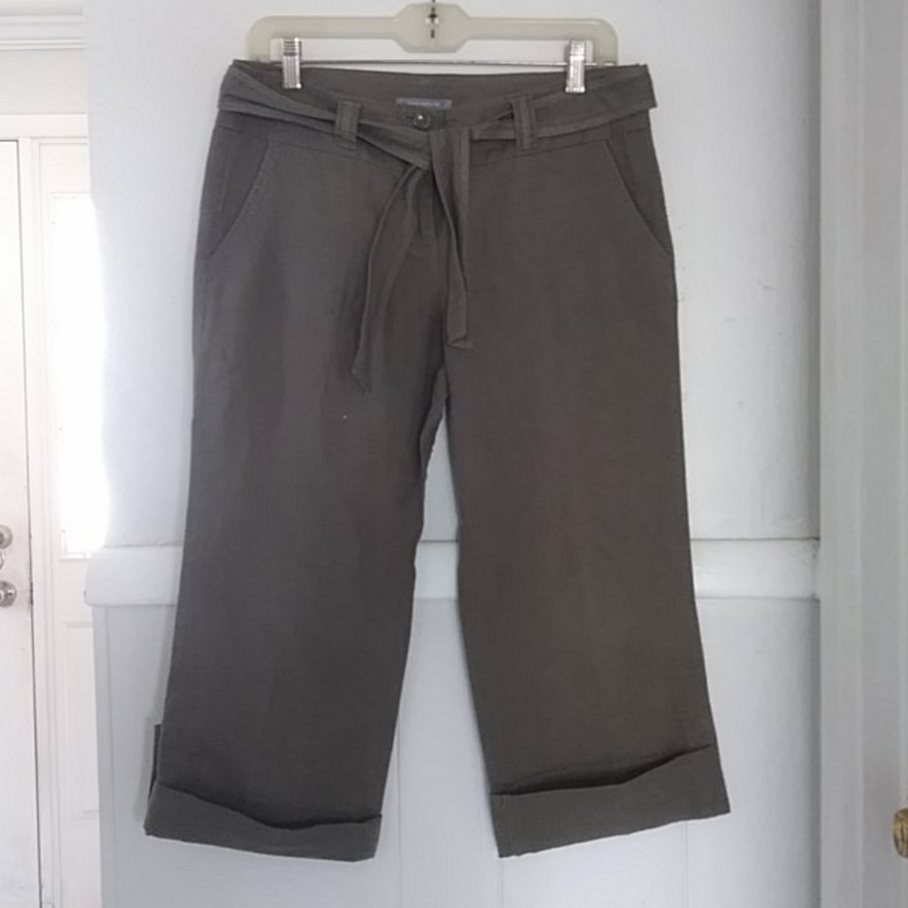 Ann taylor linen belted army green pants
